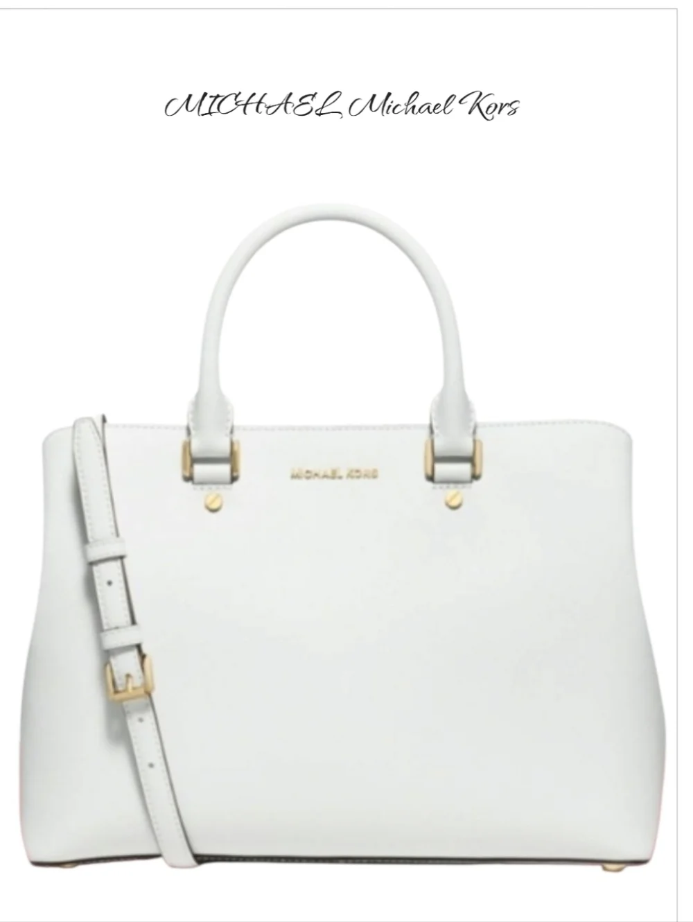Michael Kors Savannah Medium Saffiano Leather Satchel White